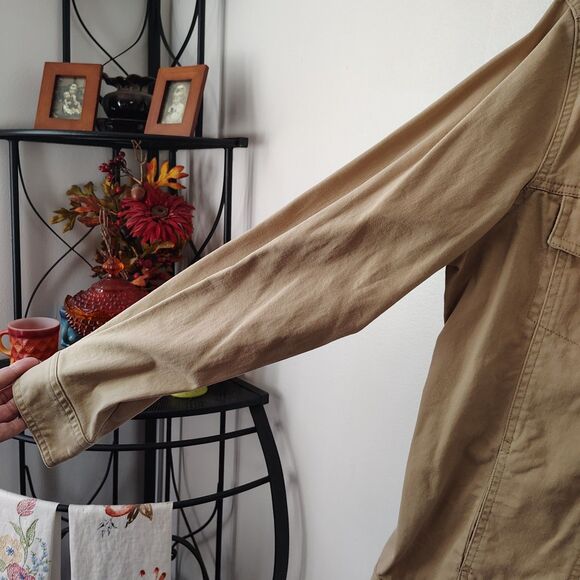 DENIM & CO. Tan Button-Up Large Women's Waist Length Jean Jacket Long Sleeve - Picture 4 of 5